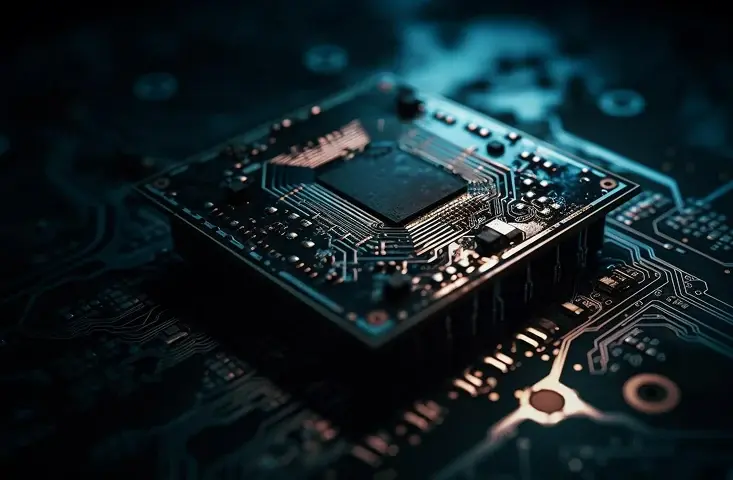 Konzeptvisualisierung: Nahaufnahme einer Platine mit Prozessor